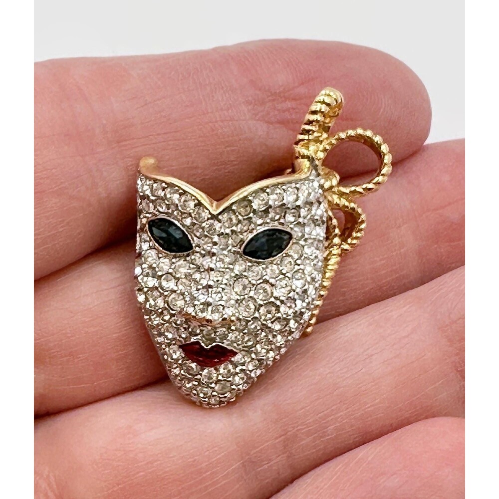 Swarovski Brooch, Mask, Mardi Gras, Masquerade, Crystal, 1990s, Vintage Designer